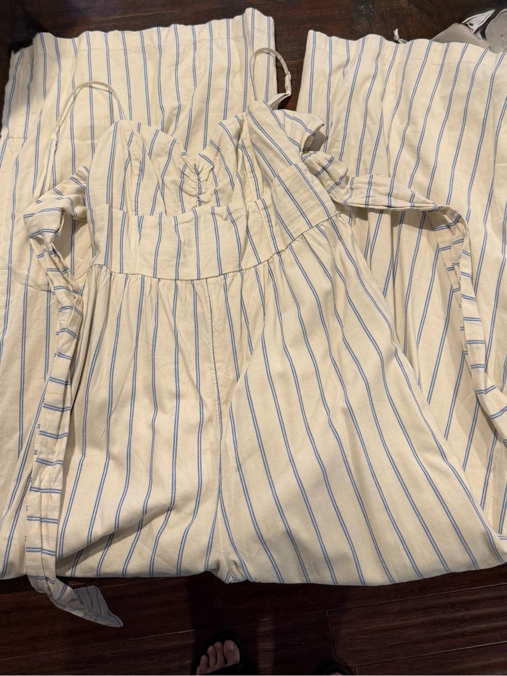 American Eagle Outfitters Cream and Blue Striped Jumpsuit